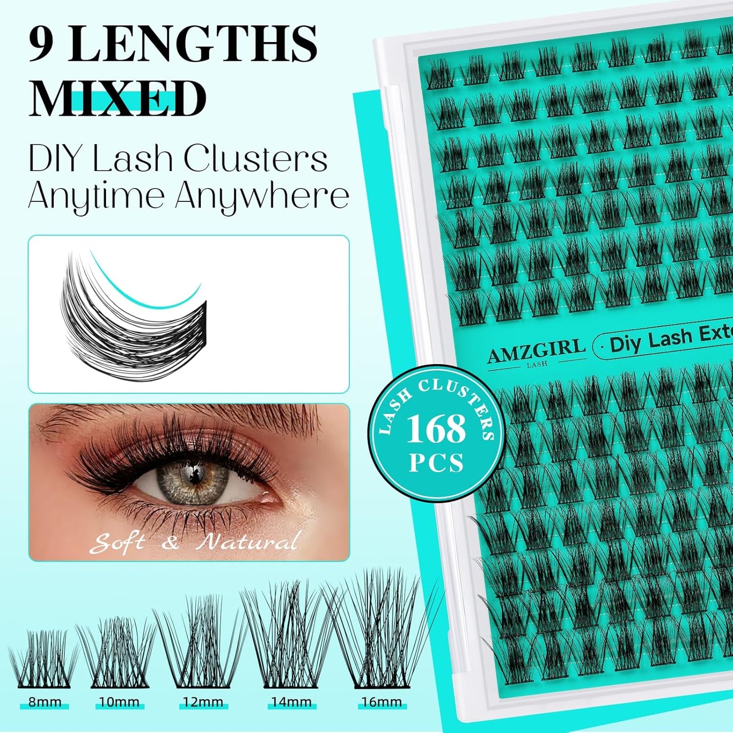 Lash Clusters Wispy 168PCS Eyelash Extension Cluster Lashes Individual Lashes DIY Lash Extension Natural Look Cluster Eyelash Extensions False Eyelashes at Home for Beginners(Medusa,D-Mix8-16mm)