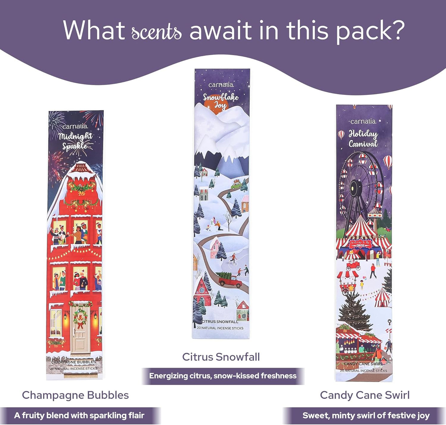 Carnatia Frosty Miracle Incense Collection – 6 Enchanting Scents | Snowy Adventures, Winter Vibes, and Cozy Aromas for Holiday Season!