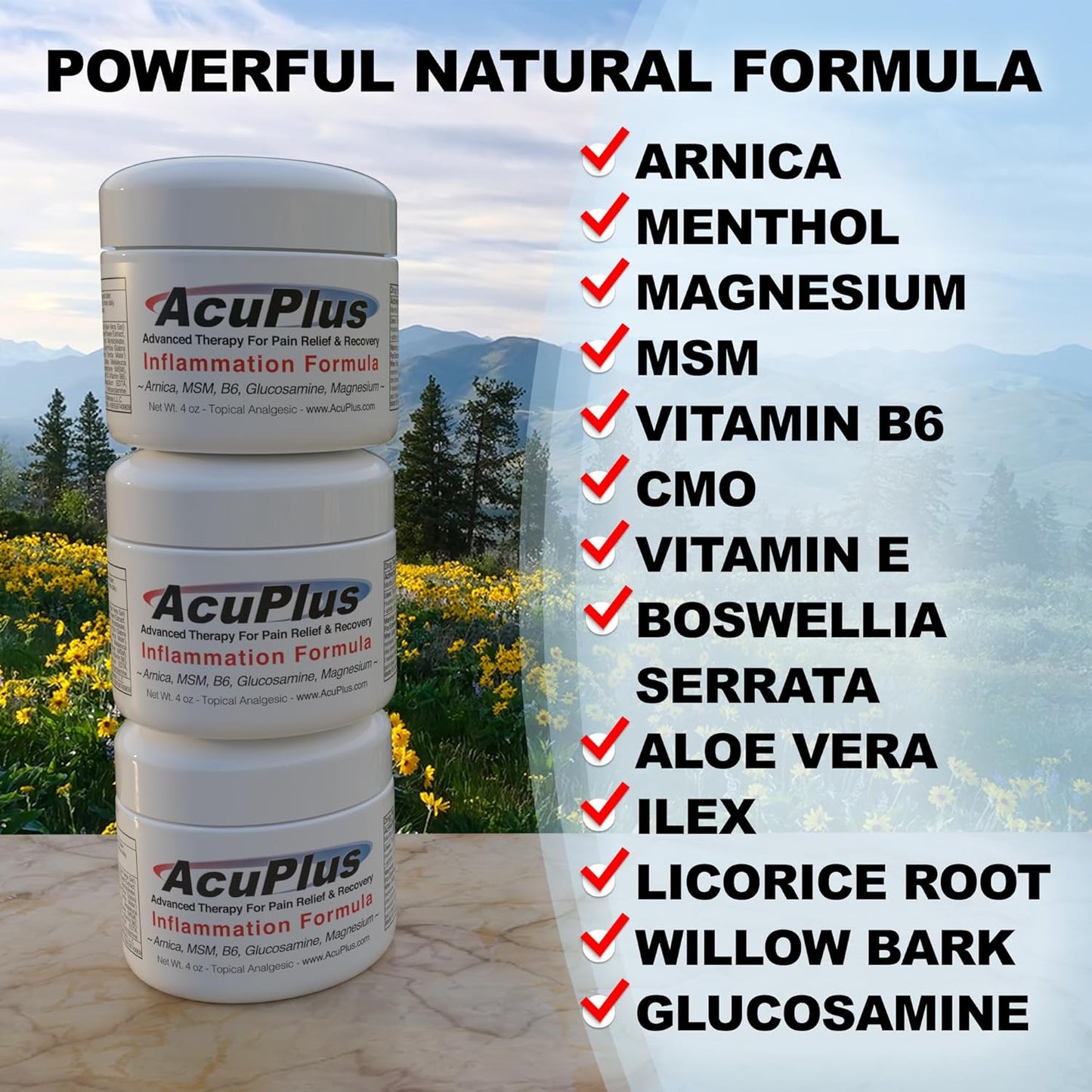 AcuPlus - Advanced Pain Relief Topical Anti Inflammatory Cream to Soothe Muscle & Joint Pain - Arthritis, Bursitis, & Tendonitis - Fast-Acting Formula with Natural Ingredients - 4 oz. each, Pack of 3