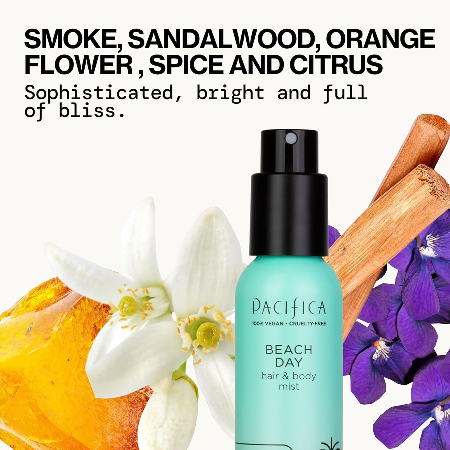 Pacifica Beach Day Hair Mist Perfume & Full Body Spray for Women - Body Mist Fragrance w/Bergamot, Orange Flower, Sandalwood, Amber, Musk & Suede Leather – Clean Beauty Alcohol-Free, Vegan 5 oz