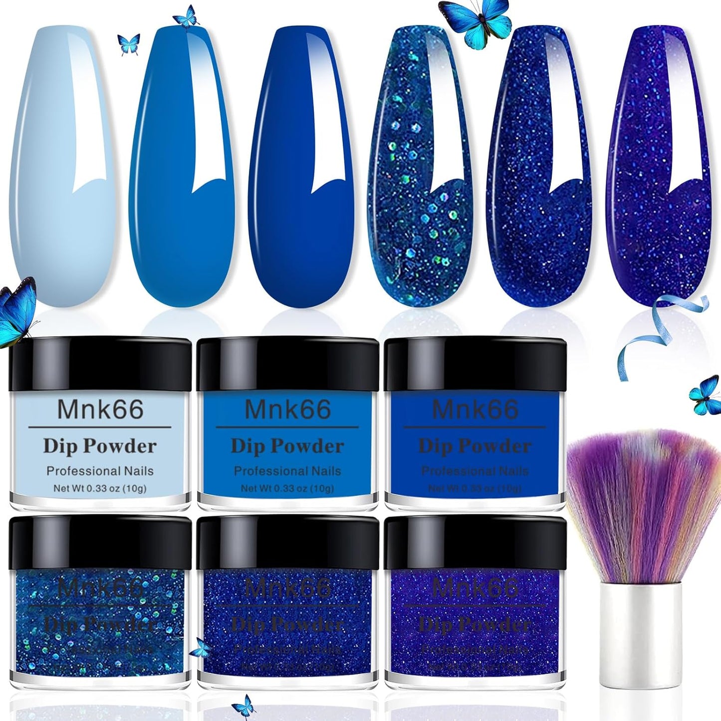 6 Colors Dip Powder Set, Royal Blue Glitter Dipping Powder Color Set, Glossy Nail Art Manicure DIY Salon Home Gift for Ladies,YYSDDPS-03-6pcs