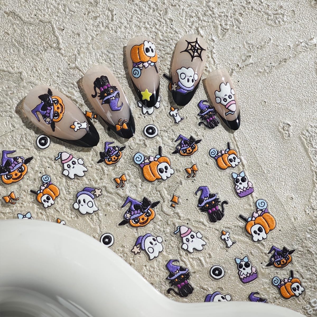 Ghost Nail Sticker Decals Halloween Nail Art Stickers Cat Nails Art Decals with Pumpkin Design 5D Self Adhesive Nails Decoration for Women Girls Kid Manicure DIY Decoration Cute Accessories