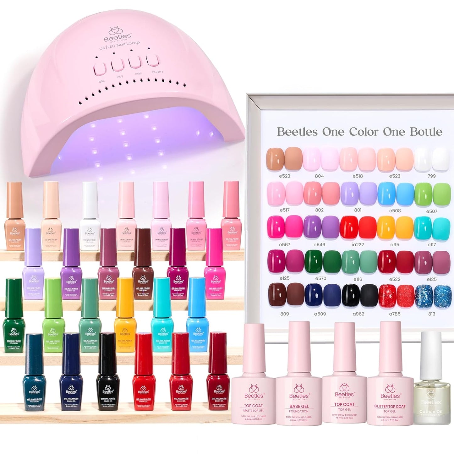 Beetles Gel Nail Polish Kit with U V Light - 25 Colors 51 Pcs Gel Polish Kit One Color One Bottle with Top &Base Coat Beauty Must Have DIY Salon Imprints of Time Collection Gifts for Women Teen Girls