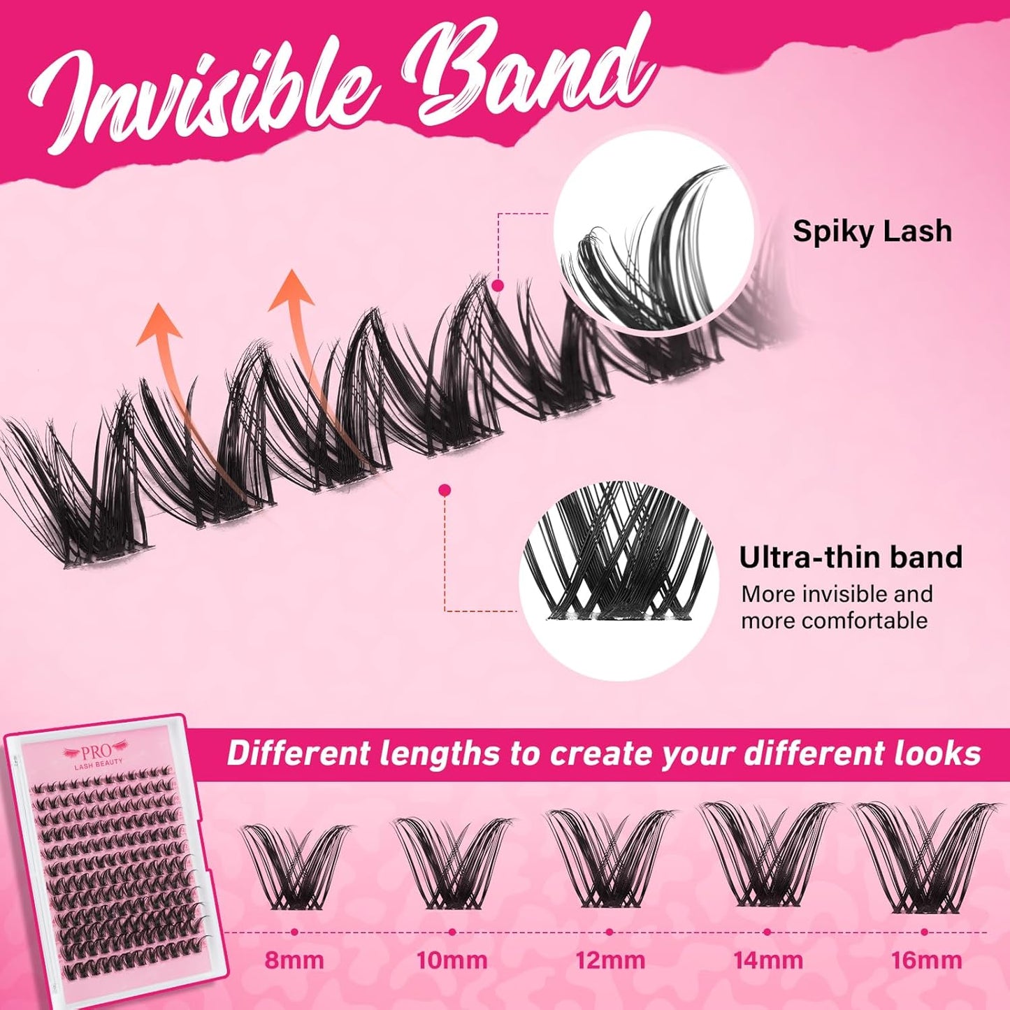 PRO LASHBEAUTY Manga Lash Clusters Kit with Lash Bond and Seal Eyelash Applictor Lash Remover DIY Lash Extension Kit for Beginner Waterproof Resuable Eyelash Extensions at Home (Sweety,8-16mix)