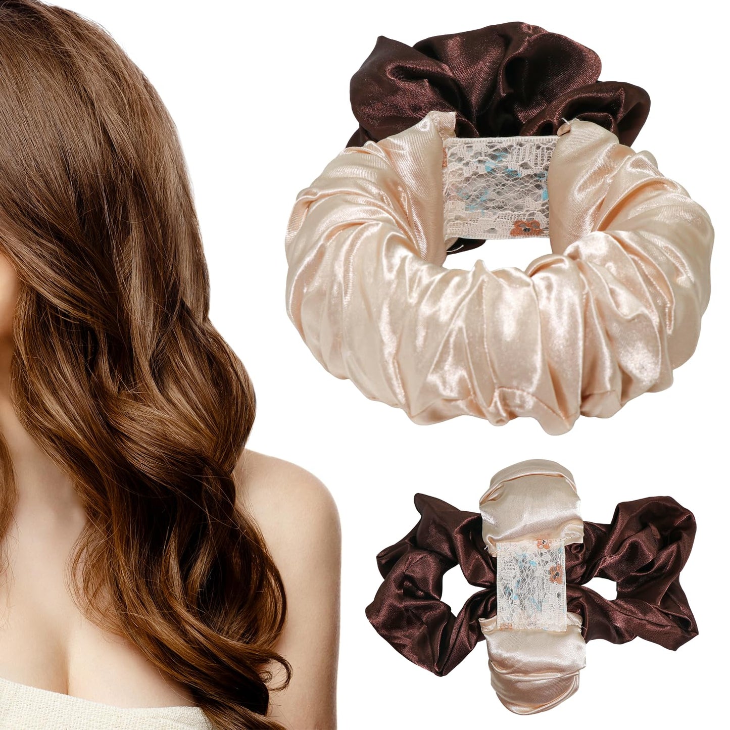 Heatless Hair Curler, Hair Curlers Overnight to Sleep In, Heatless Curling Scrunchie for Women Soft Silk Lazy Rollers Headband for Long Hair Overnight (Brown, 1PCS)