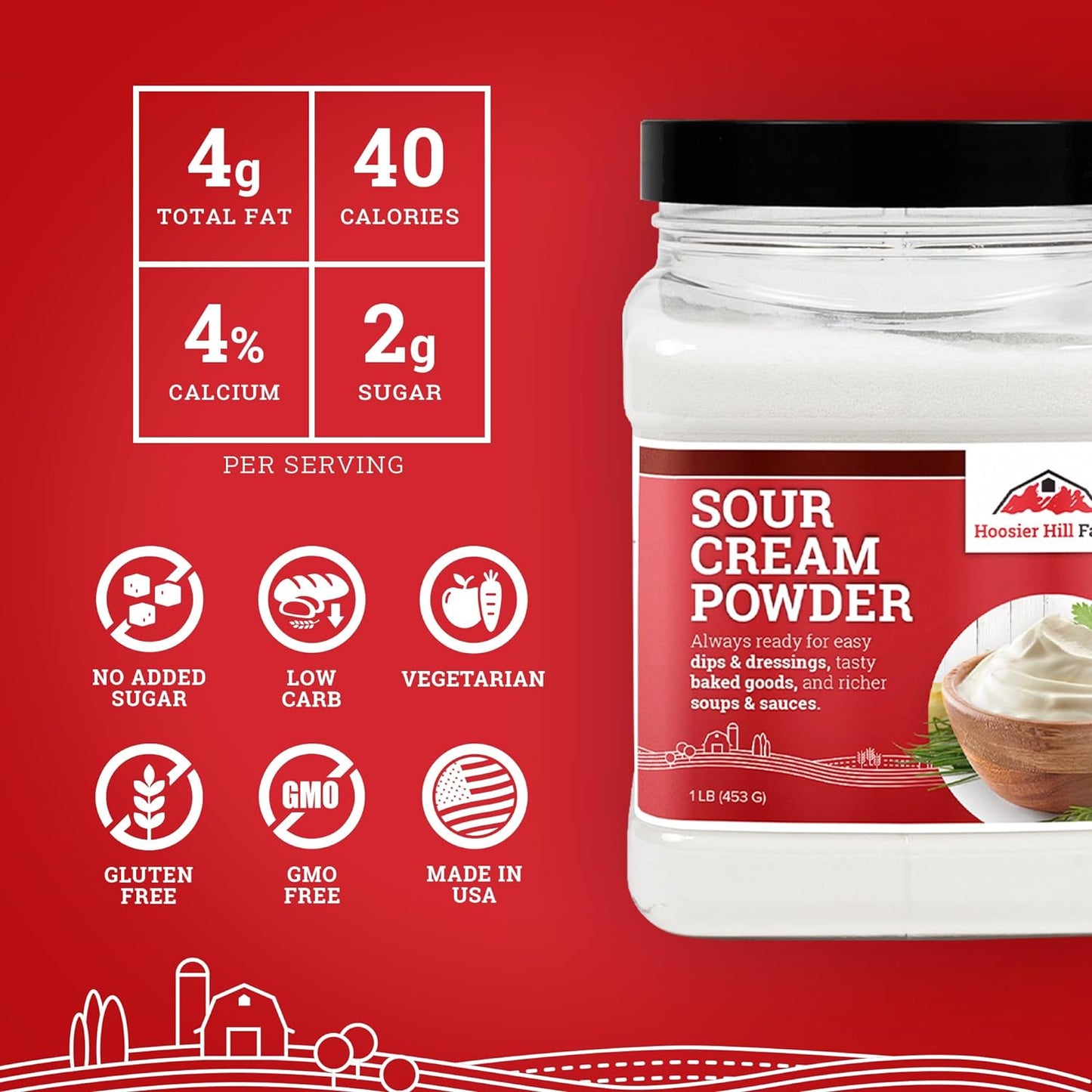 Hoosier Hill Farm Sour Cream Powder, 1LB (Pack of 1)