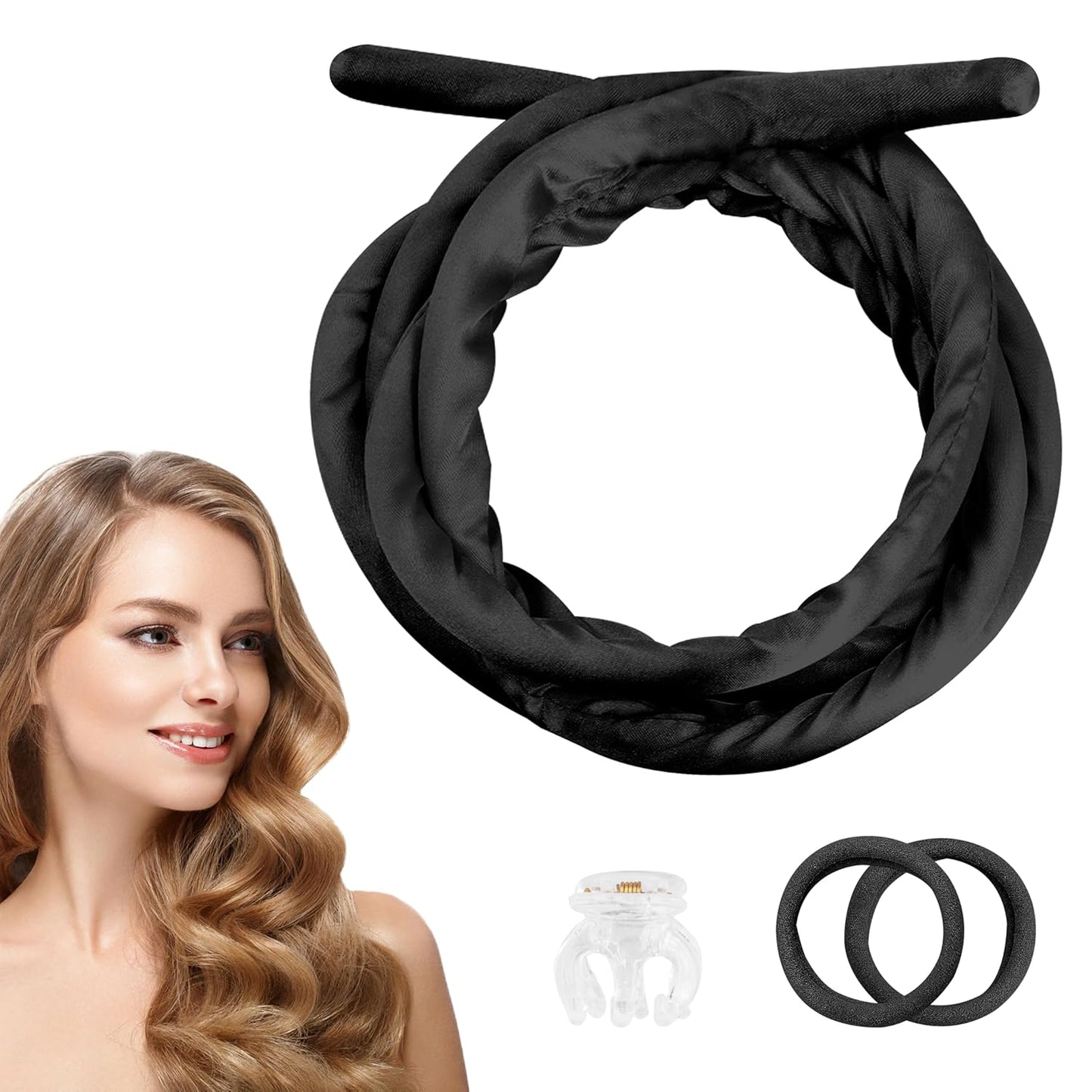 Pinkiou Heatless Curlers Overnight,Hair Curler to Sleep In, No Heat Hair Roller for Long & Short Hair, Heatless Curling Set with 2 Scrunchies (Black)