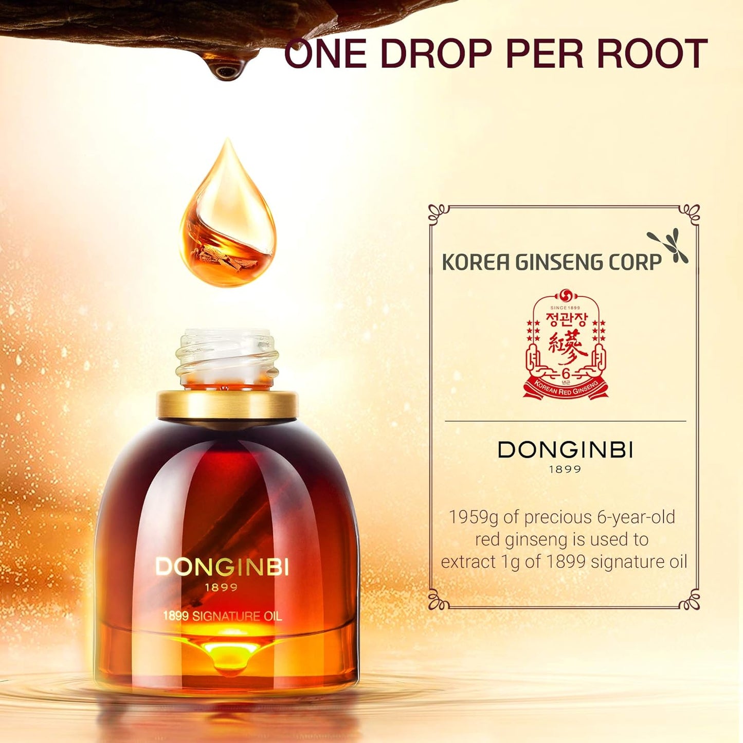 Donginbi 1899 Signature Oil - Skin Barrier Repair & Firming Face Oil for Women, Jojoba Seed Oil & Sweet Almond Oil for Sensitive Skin, Korean Red Ginseng Skin Care, 0.52 floz / 15ml