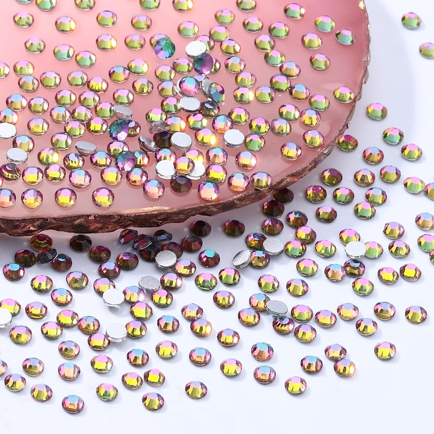 Green Volcano Flatback Rhinestones, Glass Rhinestones for Nail Art and Craft, Glue Fix, Loose Crystal Gemstones(Green Volcano, SS8, 1440pcs, 2.3-2.5mm)