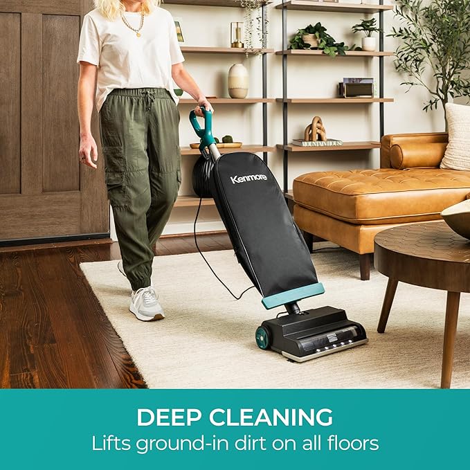 Kenmore BU1001 B200 Series Commercial Grade Vacuum Cleaner Lightweight 14L Capacity Bagged Upright Vac with LED Headlight and 2-Speed Setting Powerful Suction for Pets, Carpets & Hard Floor