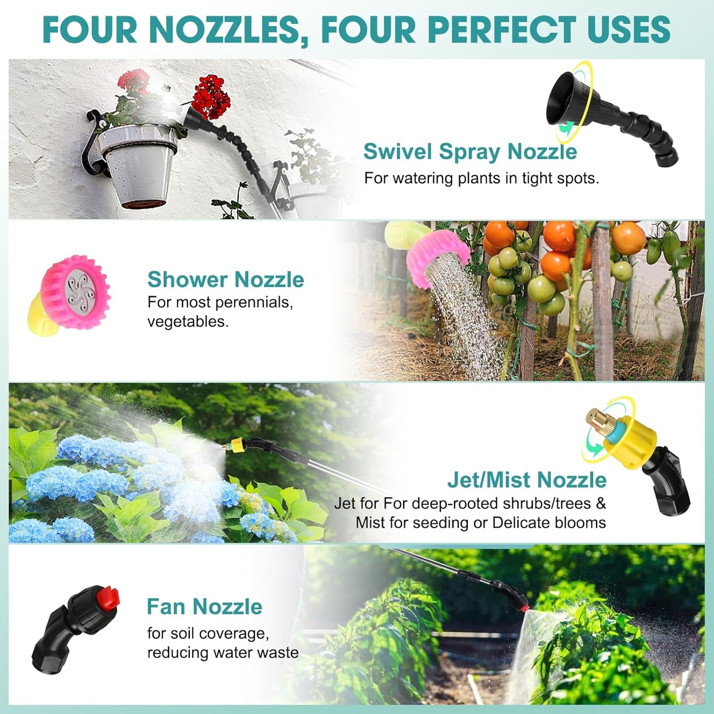 Electric Garden Sprayer 1.72 Gallon - Rechg Battery Powered Backpack Sprayer with 4 Mister Nozzles, Retractable Wand, Shoulder Strap - Weed Sprayer for Spring Time Planting, Sprayers in Lawn & Garden