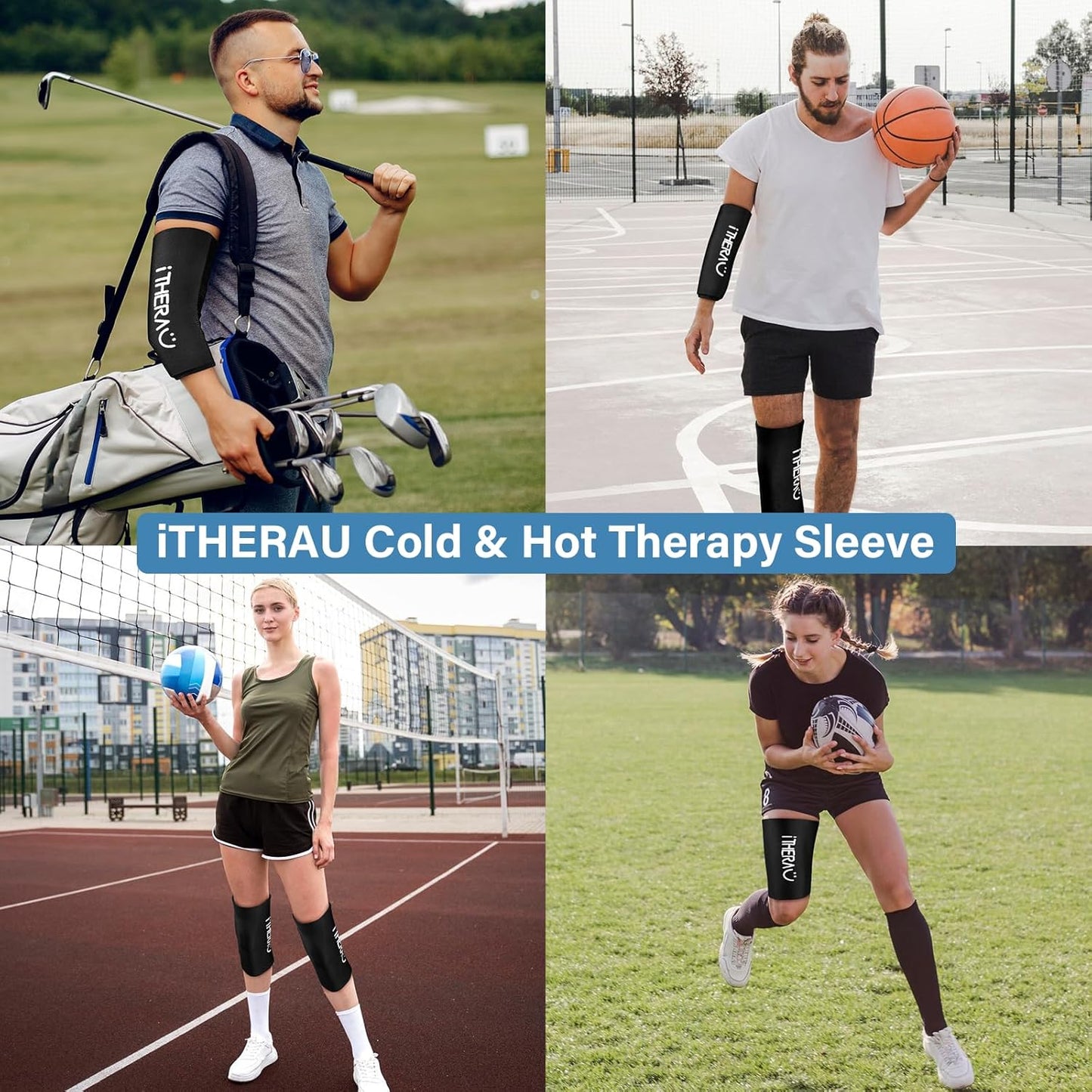iTHERAU Knee Ice Pack Wrap 2 Pack, Reusable Gel Cold Pack with Cold/Hot Therapy, Cold Compression Sleeve for Elbow, Knee, Calf & Ankle for Pain Relief, Swelling, Surgery, Sports Injuries -Black, M