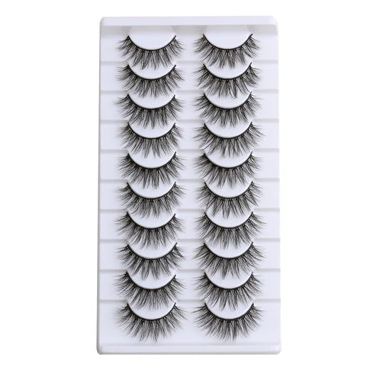 SUNWELL False Eyelashes 16mm Mink Lashes Faux Mink Lashes 8D Fluffy Strip Eye Lashes Wispy Soft Luxury Volume Fake Eyelashes 10 Pairs Pack