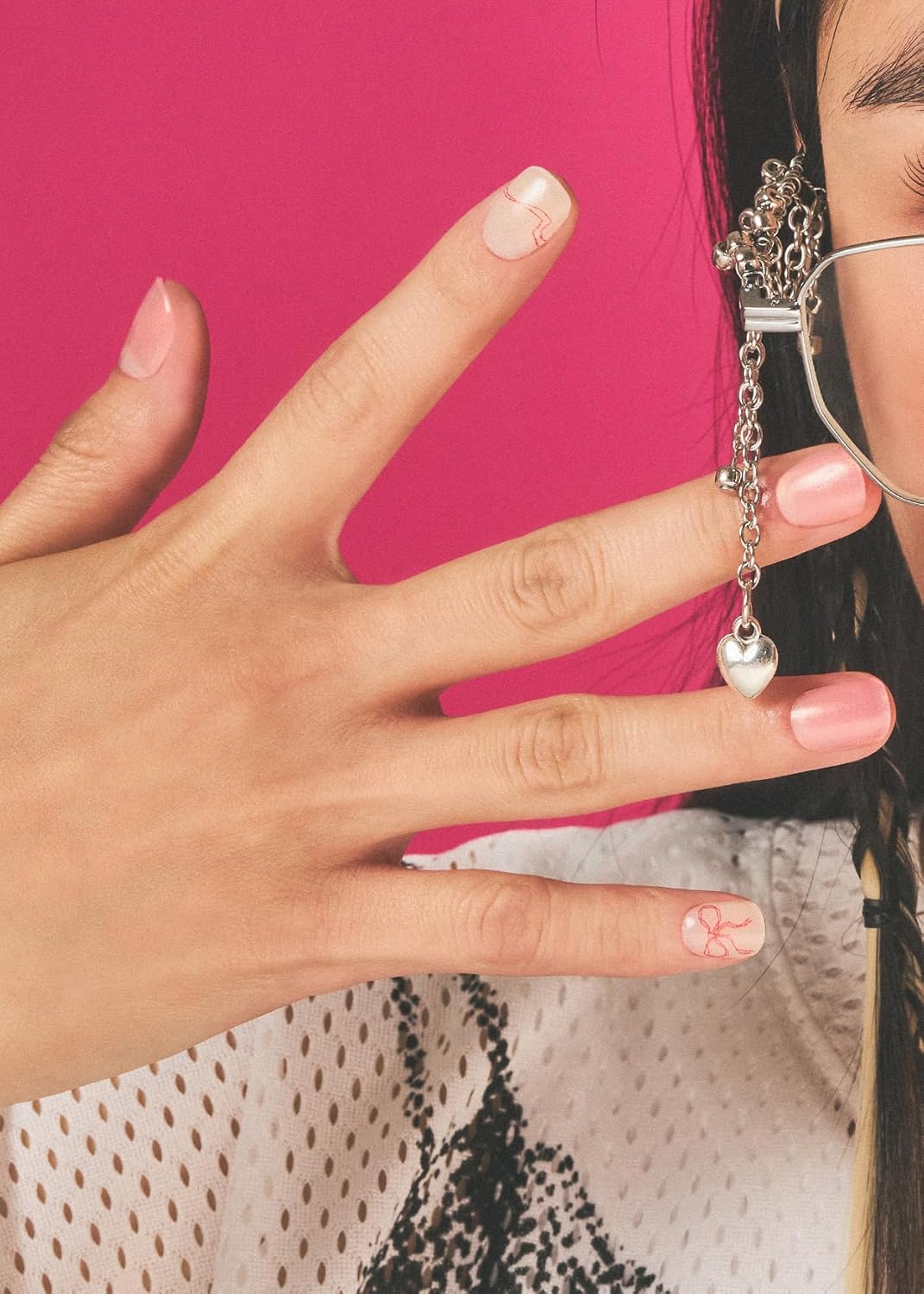 ohora Semi Cured Gel Nail Strips (N Someday) - White, Pink, Ribbon, Works with Any UV/LED Lamps, Salon-Quality, Long Lasting, Easy to Apply & Remove - Includes 2 Prep Pads, Nail File & Wooden Stick