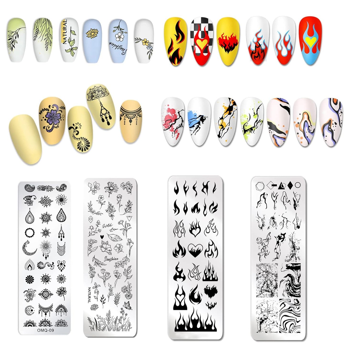 AddFavor Nail Stamper Kit 8pcs Stamping Plates Minimalist Geometric Lines Leaf Image Template for DIY Decorating Polish Gel Plate Print Stamper Manicure Stencils Tools (Mixed-Style D)