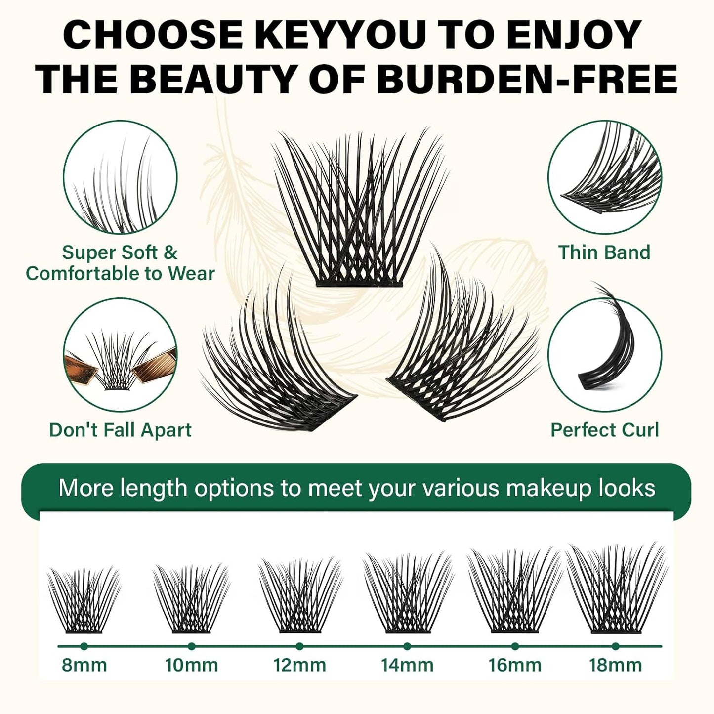 Lash Clusters 144pcs Eyelash Clusters D Curl 8-18MIX Individual Lashes KEYYOU Air Touch Cluster Lashes Super Lightweight Soft Wispy Comfortable Easy DIY at Home(Air02-D-8-18MIX)