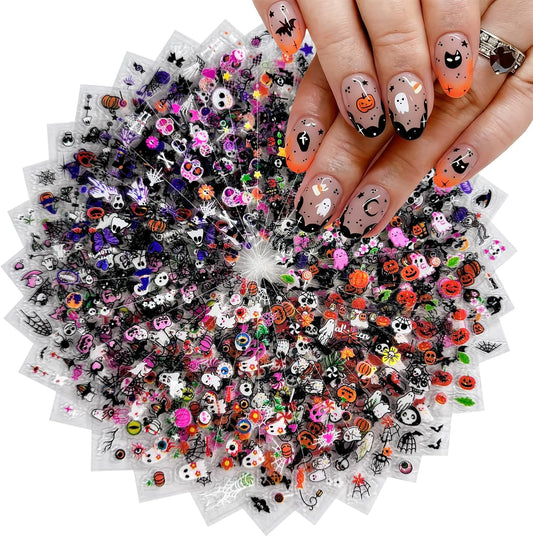 30 Sheets Halloween Nail Art Stickers Ghost Nail Stickers Pumpkin Nail Decals Skeleton Spider Web Self Adhesive Nail Art Supplies for Women Girls DIY Manicure Nail Art Decorations