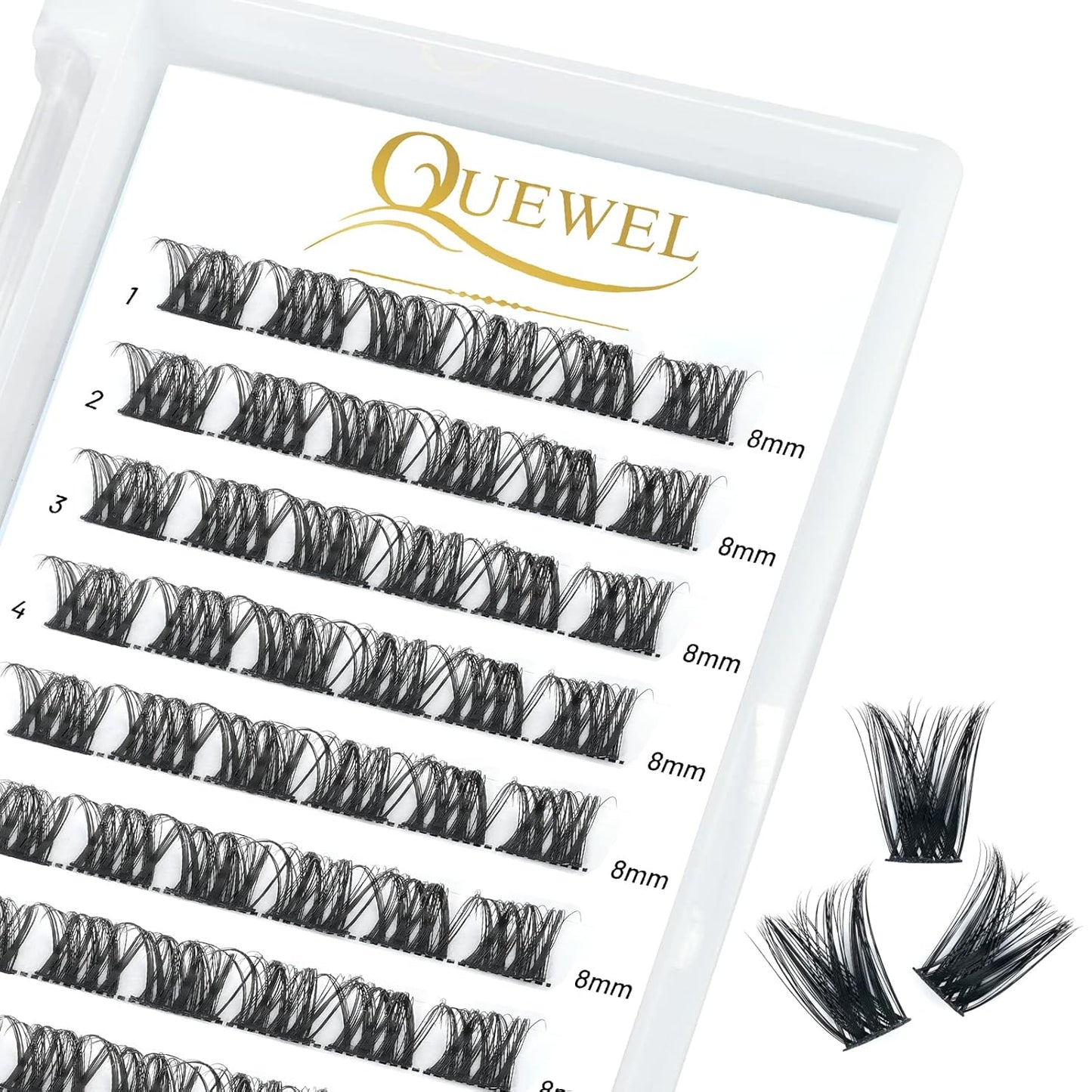 QUEWEL Cluster Lashes 72 Pcs Wide Stem Individual Lashes C/D Curl 8-16mm Length DIY Eyelash Extension False Eyelashes Soft for Personal Makeup Use at Home (honey01-C-8)