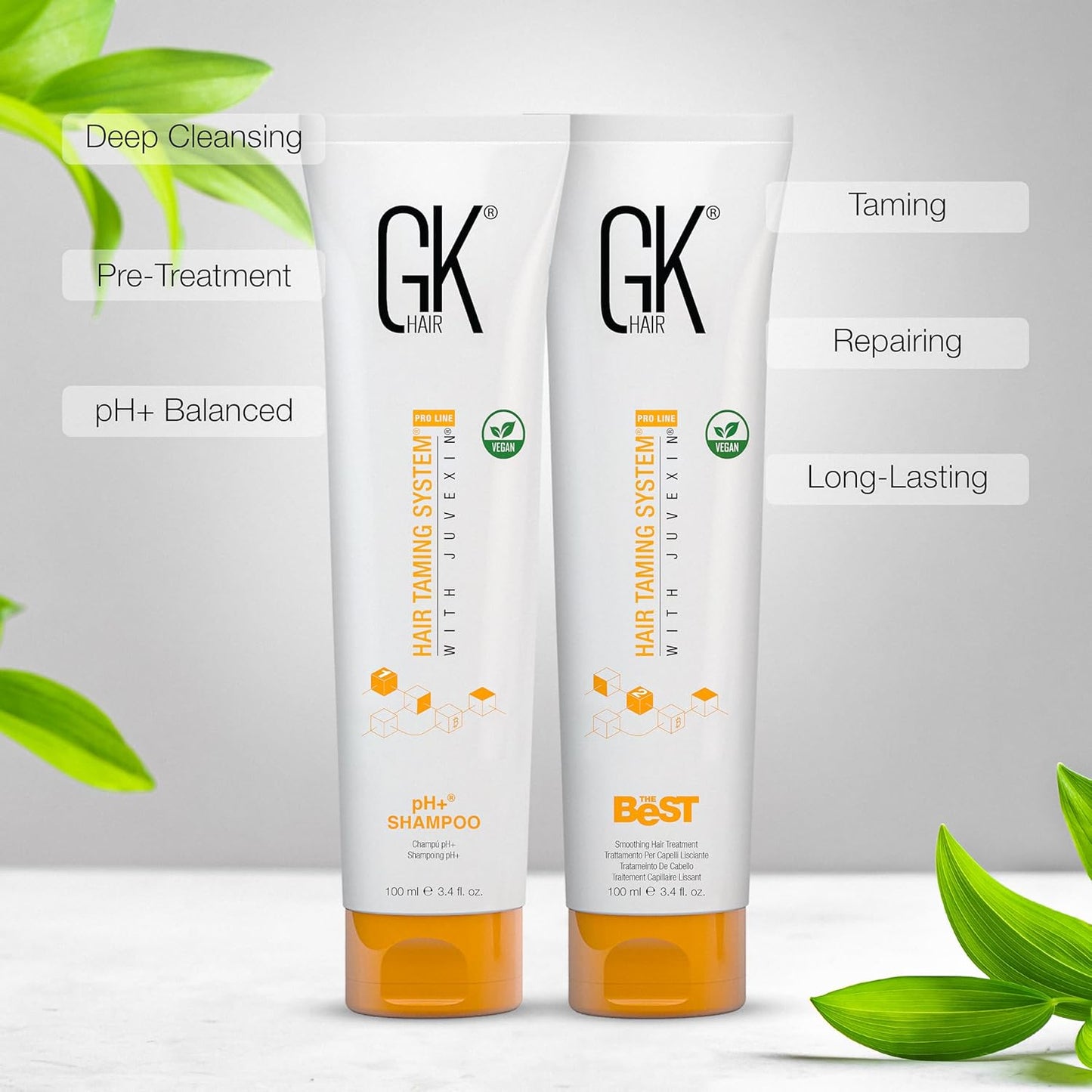 GK HAIR Global Keratin Professional Brazilian Keratin Hair Treatment Kit (100ml/3.4 Fl. Oz.) With PH shampoo- The Best Smoothing & Strengthening to make Hair Healthy - Formaldehyde free, Sulfate-free