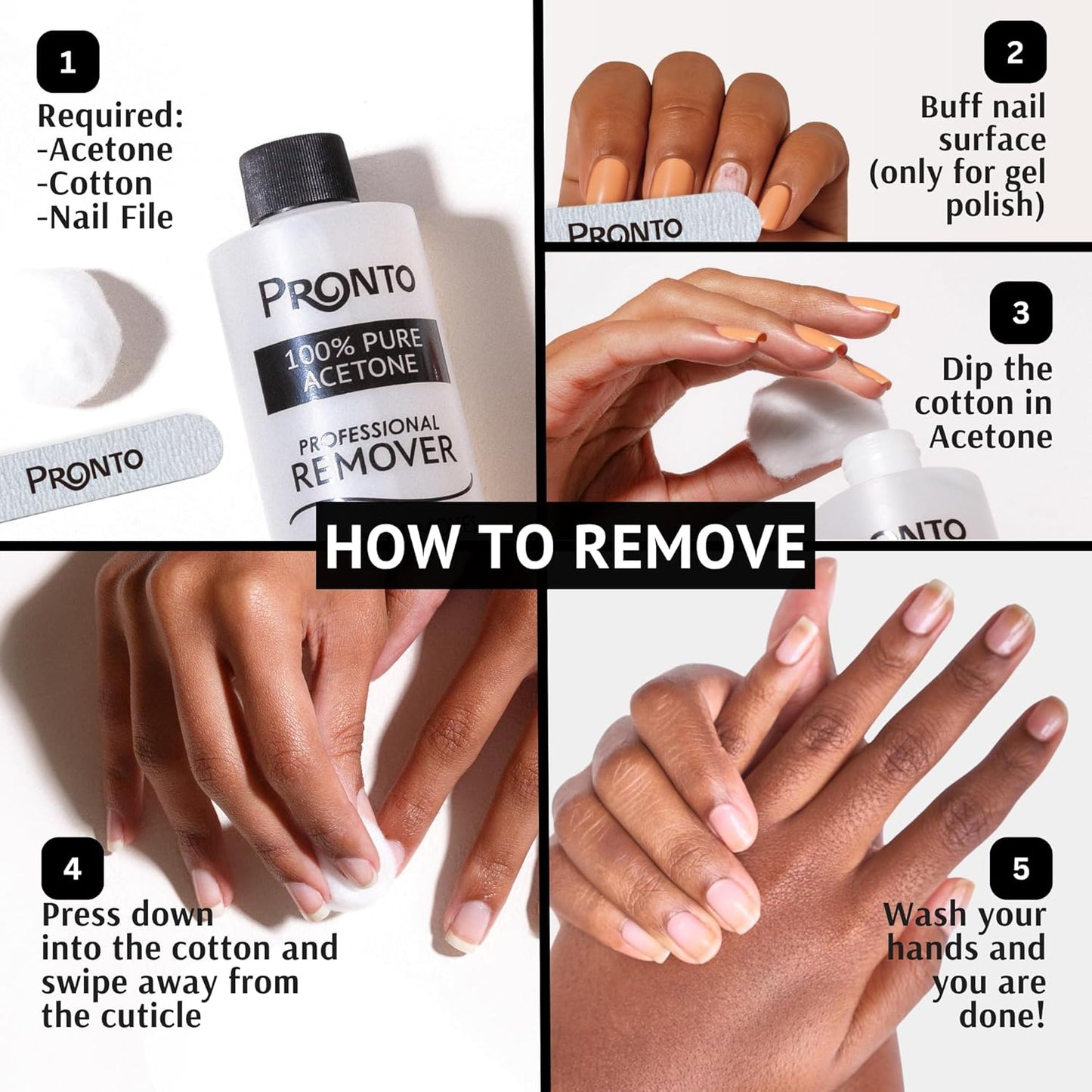 Pronto 100% Acetone Gel Nail Polish Remover - Polish Remover for Nails | Acetone Nail Polish Remover & Acrylic Nail Remover for Removal of Glue & Dip | Acrylic Nail Remover, 8 Fl oz 2 pack