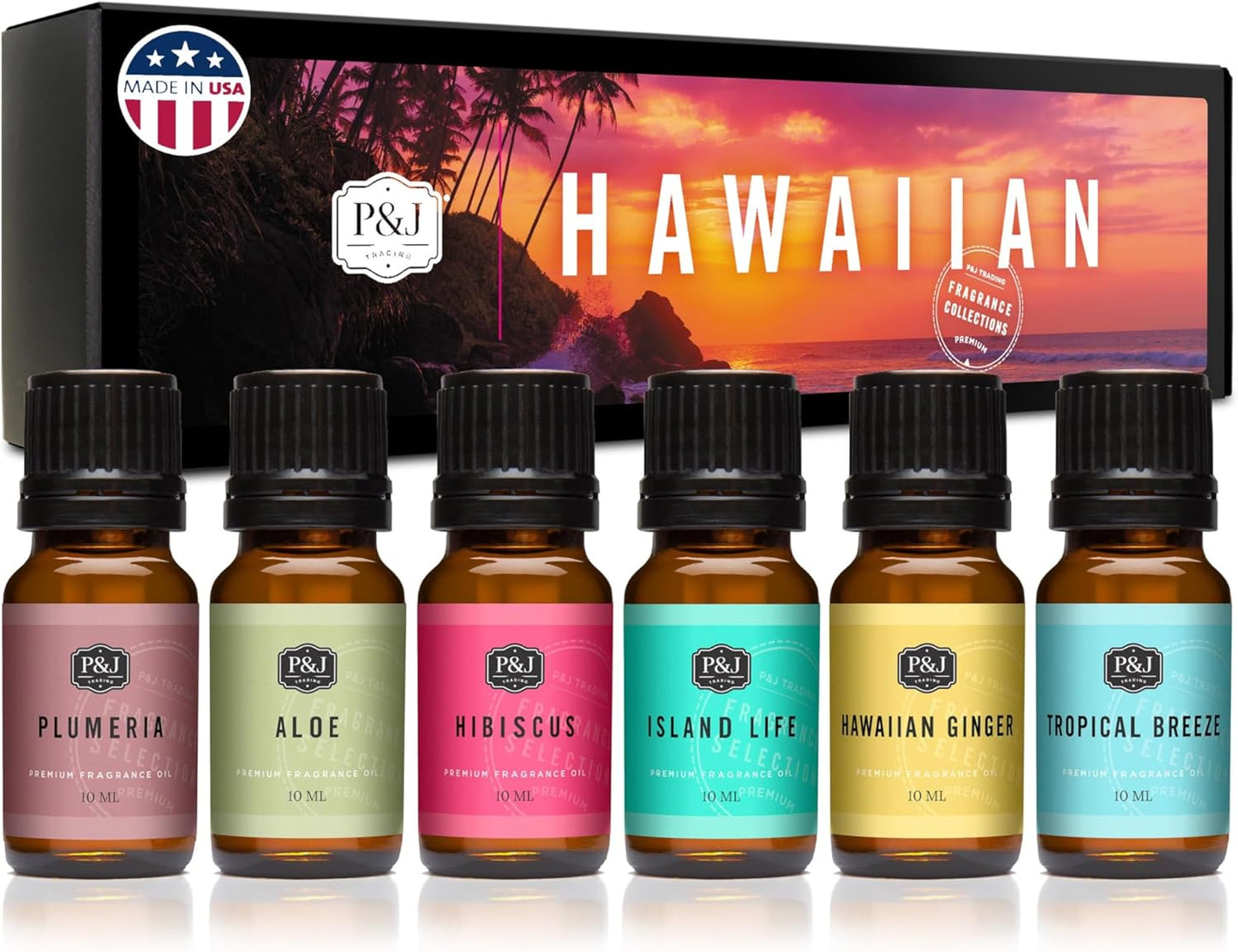 P&J Trading Fragrance Oil Hawaiian Set | Hibiscus, Island Life, Hawaiian Ginger, Tropical Breeze, Plumeria, Aloe Scents for Candle Making, Freshie, Soap Making Supplies, Diffuser Oil Scents