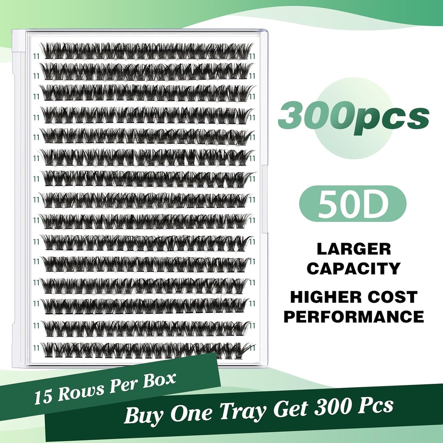 KEYYOU Lash Clusters 300pcs Individual False Eyelashes 50D-0.07D Curl 11mm DIY Eyelash Extension Soft&Natural Cluster Lashes (Black, Flexible and Lightweight)