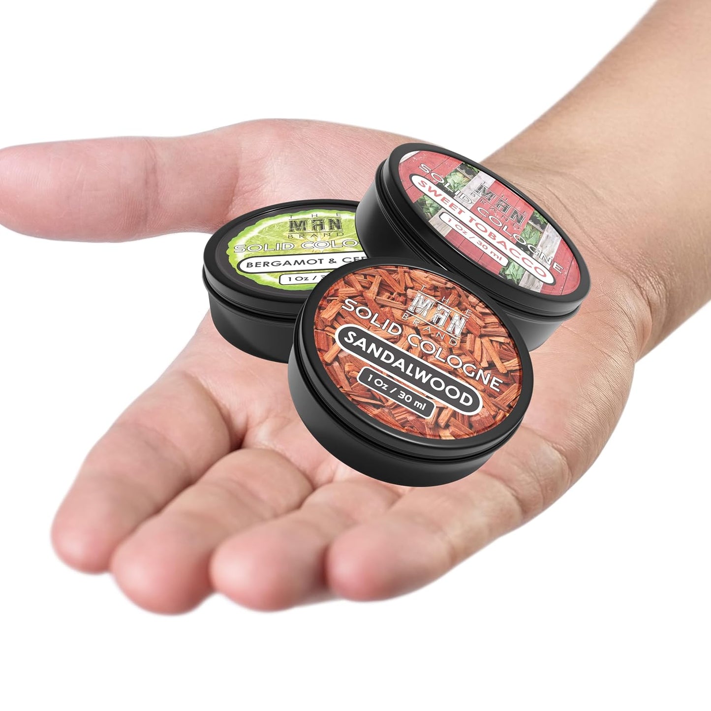 Solid Cologne Men's Cologne Sample Set, Solid Perfume with a Sweet Tobacco, Citrus Bergamot, and Sandalwood Men's Fragrance (1 Ounce (Pack of 3), Bergamot and Cedar/Sandalwood/Sweet Tobacco)