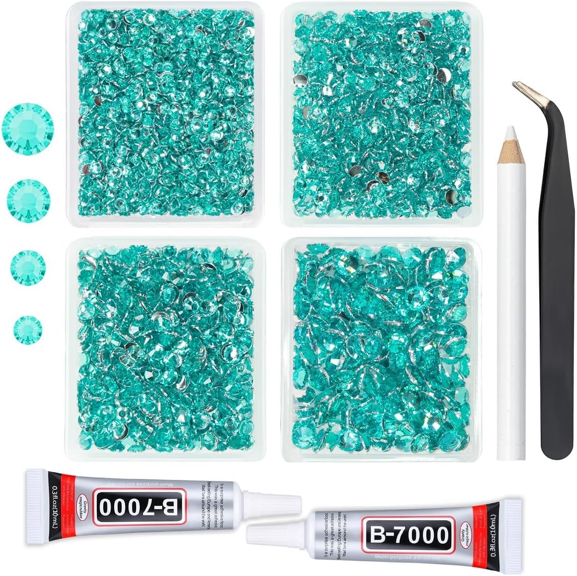 Aquamarine Resin Rhinestones w B7000 Jewelry Glue for Bedazzling Crafting Lake Blue Flatback Stones 3mm 4mm 5mm 6mm Water Blue Diamonds Crystals Gems Charms for Nails Face Body Tumbler Crafts