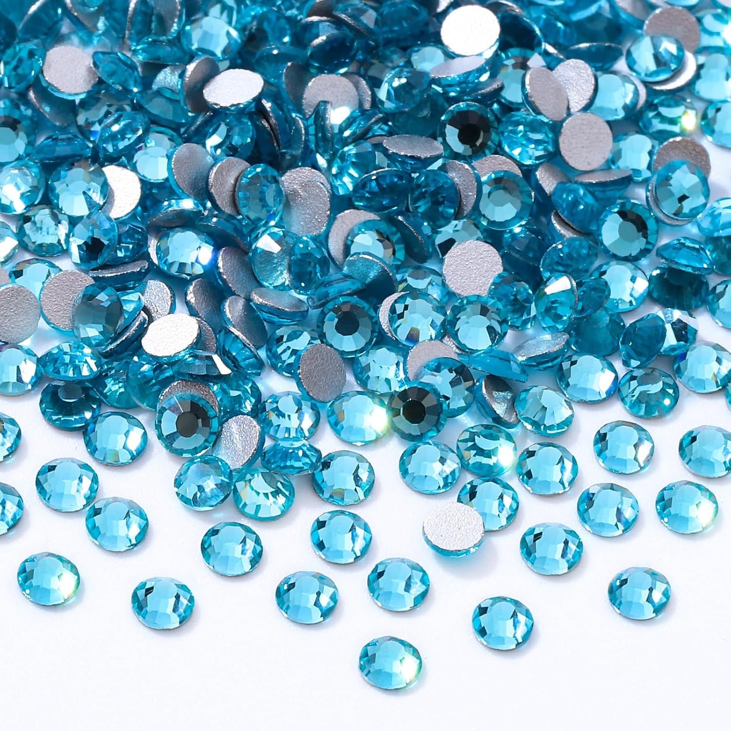 Aquamarine Flatback Rhinestones, Glass Rhinestones for Nail Art and Craft, Glue Fix, Loose Crystal Gemstones(Aquamarine, SS8, 2880pcs, 2.3-2.5mm)