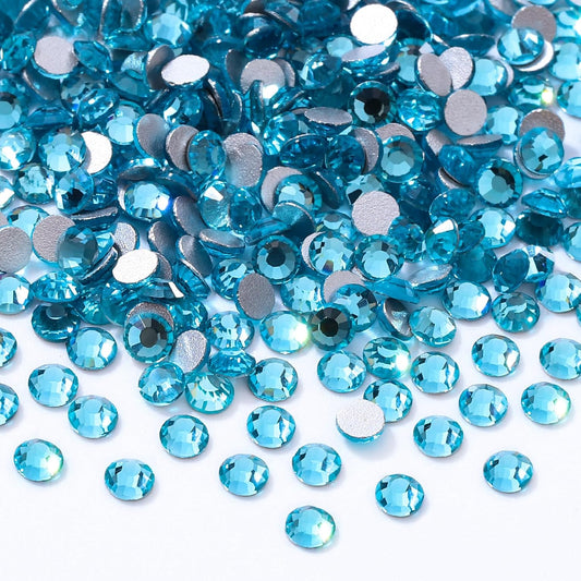 Aquamarine Flatback Rhinestones, Glass Rhinestones for Nail Art and Craft, Glue Fix, Loose Crystal Gemstones(Aquamarine, SS6, 2880pcs, 1.9-2.0mm)