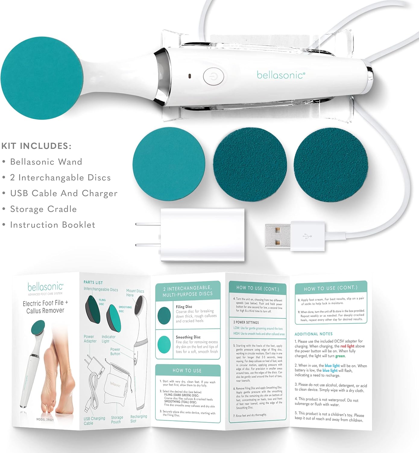 Electric Foot File + Callus Remover with Unique Oscillating Head – File & Smooth Dry, Hardened & Cracked Skin on Heels & Toes – Salon Quality Pedicure at Home w/Portable, Rechargeable Set