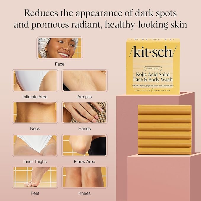Kitsch Kojic Acid Soap – Turmeric Soap Bar with Hyaluronic Acid & Shea Butter – Brightening & Hydrating Body Wash & Face Wash for Dark Spots, Even Skin Tone & Natural Glow - Made in USA - 4 oz