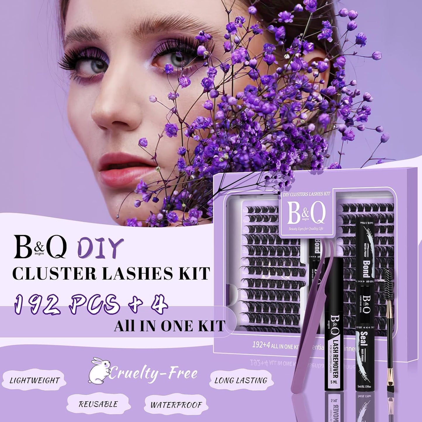 B&Qaugen Lash Extension Kit 192 PCS Eyelash Extension Kit D Curl Lash Clusters Kit Wispy Individual Lash Kit DIY Lash Extension Kit with Lash Glue and Remover Applications (B05+B06, Kit)