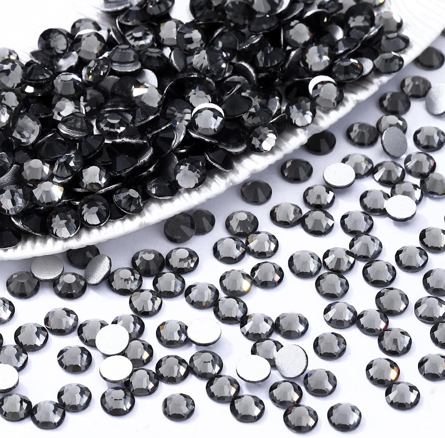 Gray Flatback Rhinestones, Glass Rhinestones for Nail Art and Craft, Glue Fix, Loose Crystal Gemstones(Gray, SS12, 1440pcs, 2.9-3.0mm)
