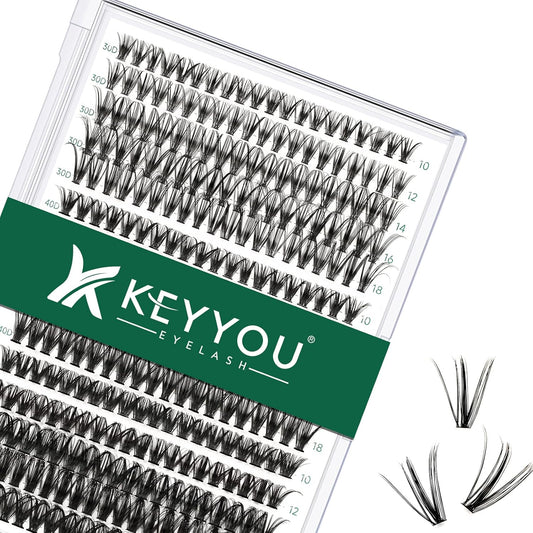 Lash Clusters 300pcs Eyelash Clusters 30D+40D+50D 0.07D Curl 10-18MIX DIY Eyelash Extension KEYYOU Large Tray Volume Soft&Natural Individual Lashes(30D40D50D-0.07D,10-18MIX）