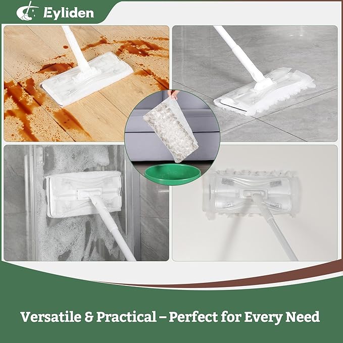 Eyliden Dust Mop, Sweeping & Mopping Kit | 58" Extended Long Handle, 36 Disposable Dry Cloths, Multi Surface Sweeper Mops for Floor Cleaning (White)