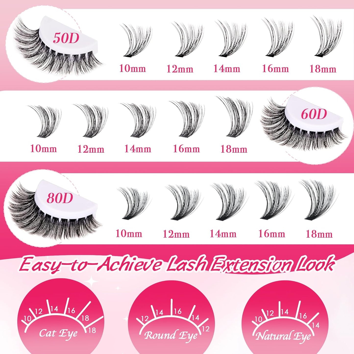 Lash Clusters 600PCS - Eyelash Clusters 20D+30D+40D+50D+60D+80D Wispy Individual Lashes D Curl Lash Extension 10-18MM Natural Lash Clusters DIY Cluster Eyelash Extensions for Beginners