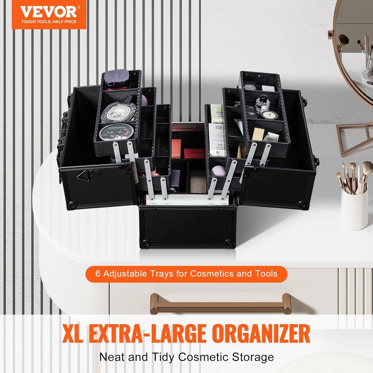 VEVOR Makeup Train Case Professional Makeup Storage Organizer Box Make Up Carrier for Women and Girls