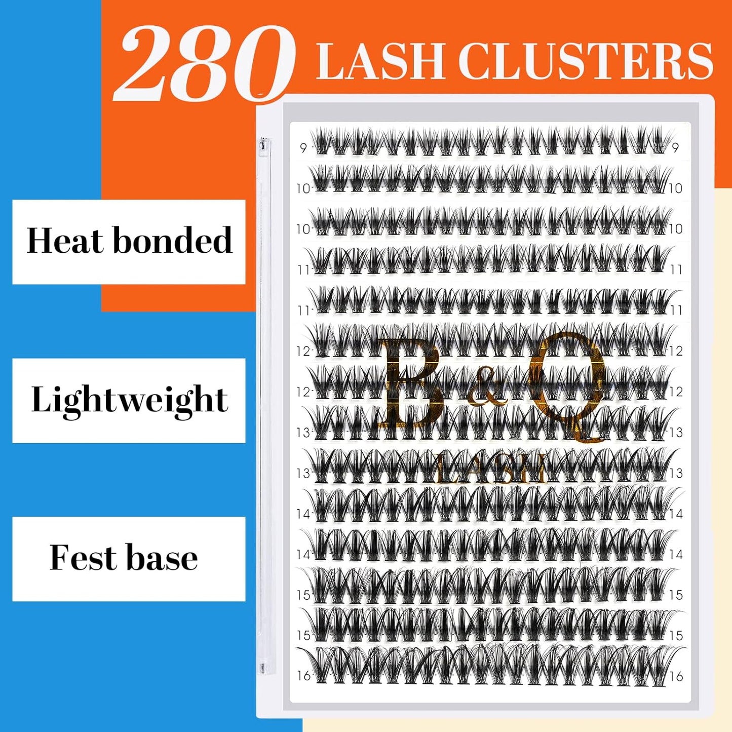 B&Q Lash Clusters 40D-C-9-16MIX Individual Lashes 280 Clusters Manga Lashes False Eyelash Lash Clusters Extensions DIY Eyelash Extensions at Home (40D-C,9-16MIX)