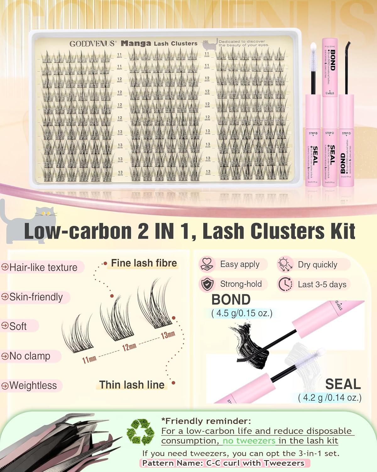 Natural Lash Clusters Kit Wispy Manga Eyelash Clusters Fairy Lash Extension Kit C Curl Cluster Eyelashes Extensions Kit (No Tweezers)