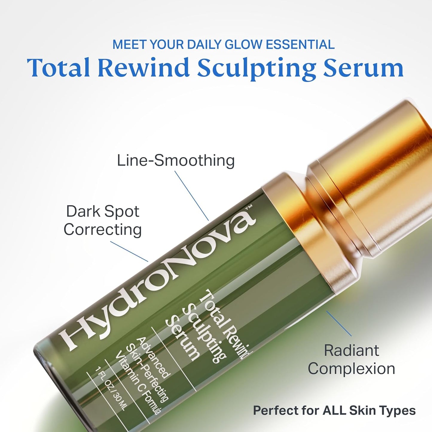 HYDRONOVA Total Rewind Sculpting Serum 1 fl oz | Line-Smoothing, Dark Spot Corrector | Vitamin C, Niacinamide, Kojic Acid, Peptides | Radiant Glow, Balanced Complexion | AM Formula