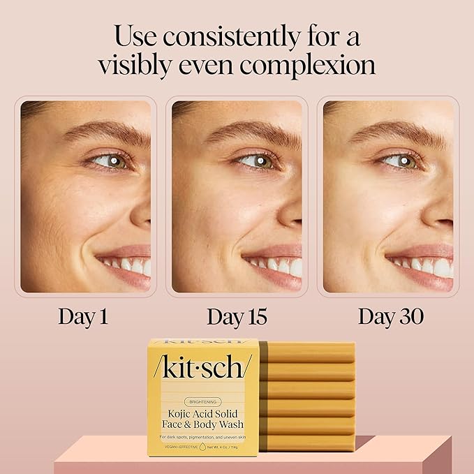 Kitsch Kojic Acid Soap – Turmeric Soap Bar with Hyaluronic Acid & Shea Butter – Brightening & Hydrating Body Wash & Face Wash for Dark Spots, Even Skin Tone & Natural Glow - Made in USA - 4 oz