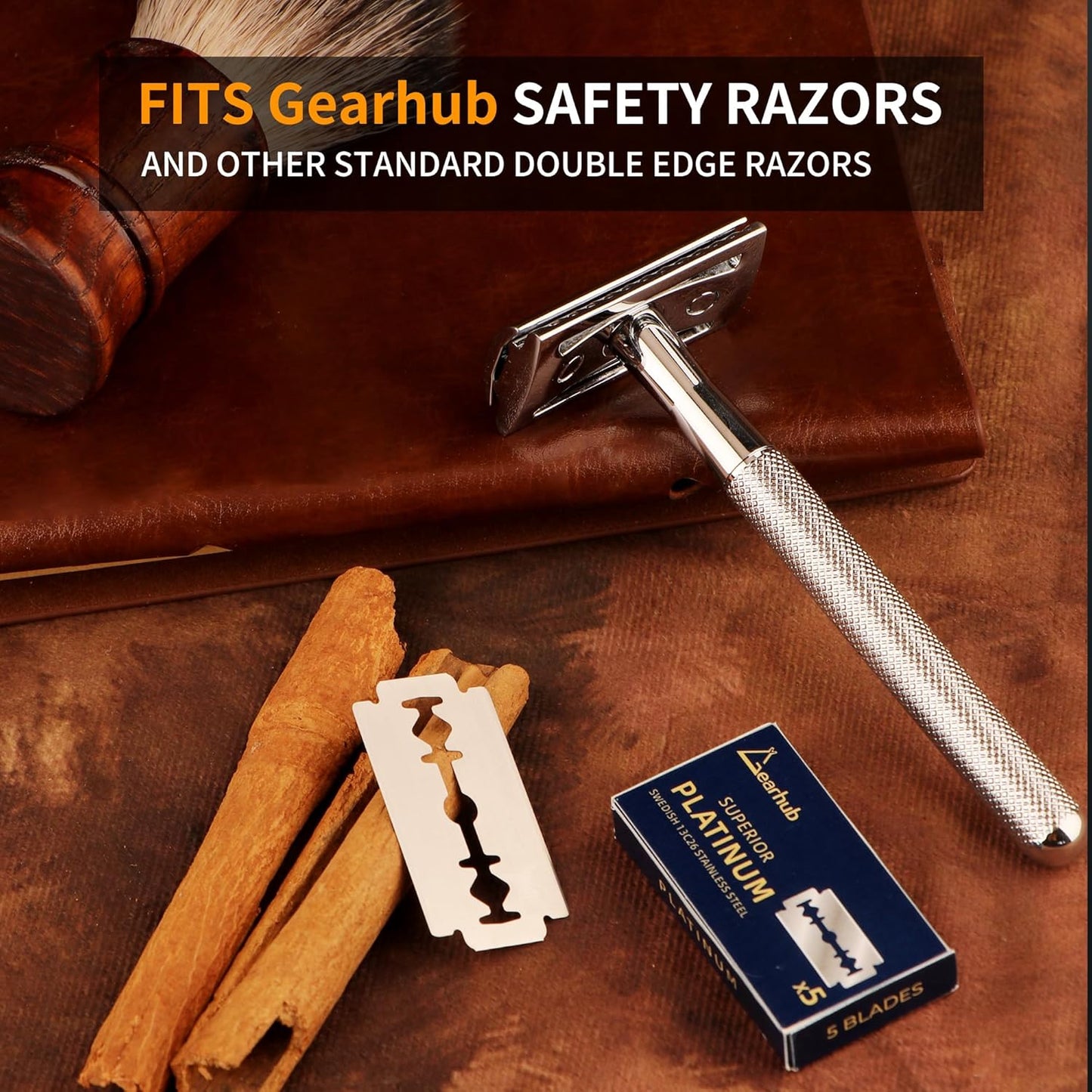 Gearhub Premium 10 Count Double Edge Safety Razor Blades Refills Swedish 13C26 Stainless Steel Platinum Coated, Mild to Medium Sharpness for Smooth Shaves