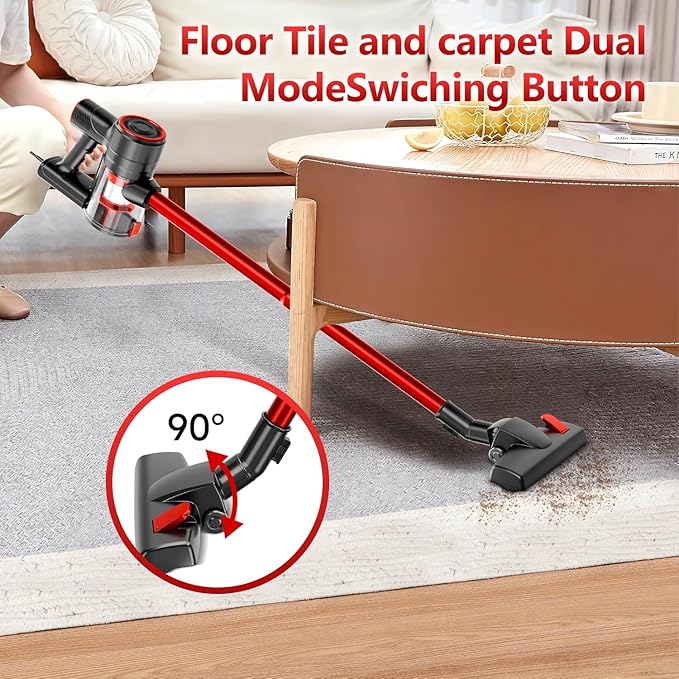 Corded Vacuum Cleaner for Home, 600W Powerful Stick Vacuum, 2 in 1 Vacuum Cleaners,1.2 L Dust Cup, Corded Handheld Vacuum Pet for Hair, Short-Pile Carpet, Hardfloor (Red)