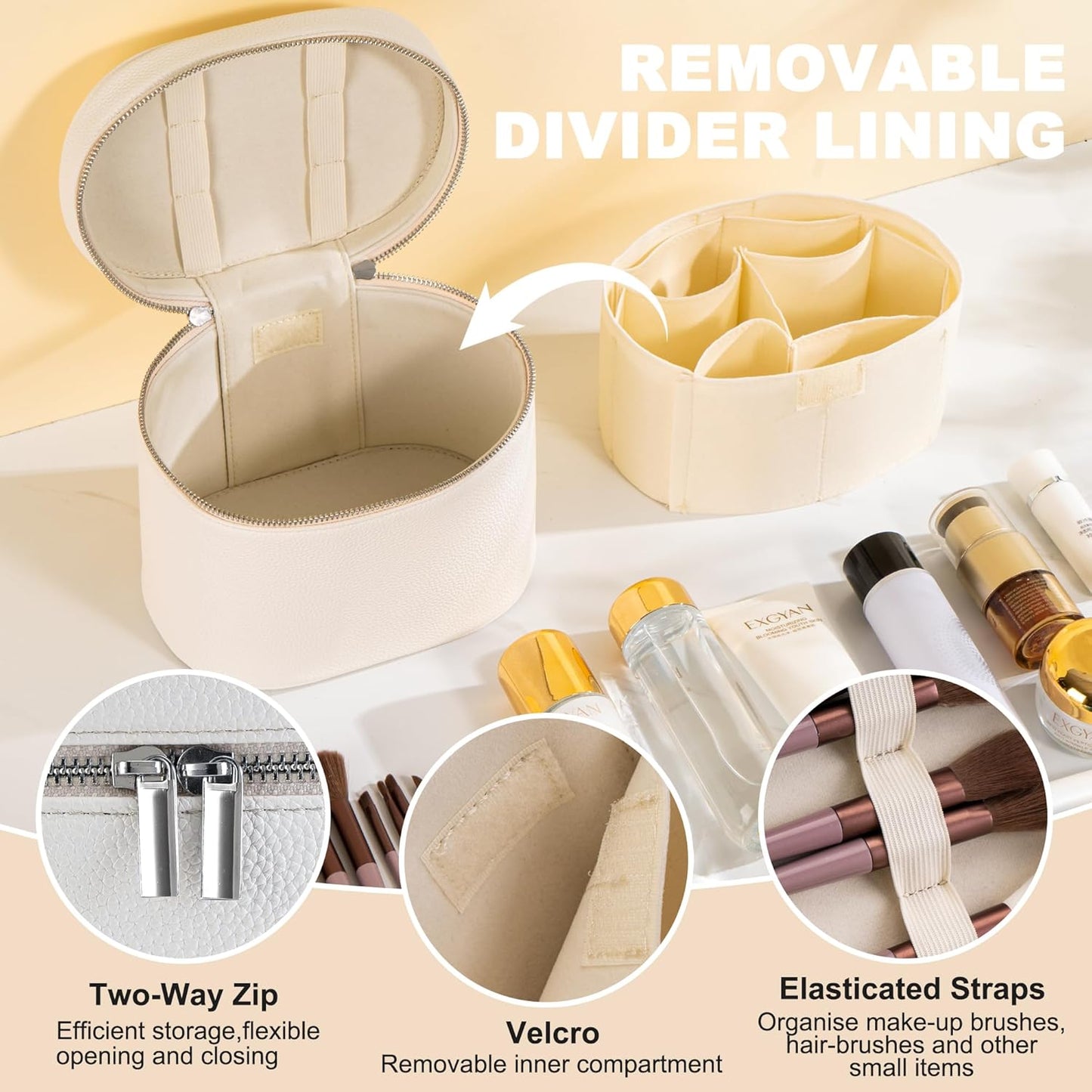 Makeup Bag Vanity Case Cosmetic Bag with Removable Divider Travel Toiletry Bag for Women Portable Make up Box Organizer, White