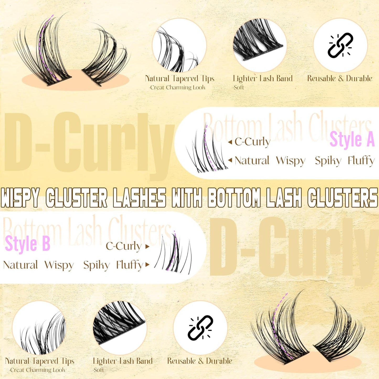 Ruairie Natural Lash Clusters Kit Wispy Lash Extension Kit 4 Styles Eyelash Extension Kit 143pcs Eyelash Clusters Kit D-Curly Individual Lashes Kit with Bottom Lash Clusters