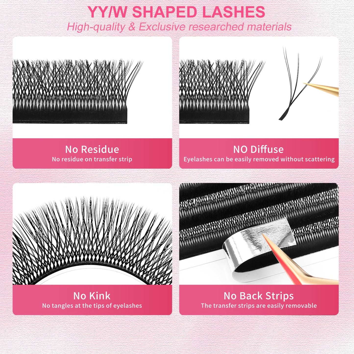 Lash Extensions Double Tips 3D Eyelash Extensions W Shape 0.07mm Thickness C Curl 10mm Premade Fans Easy Fan Volume Matte Black Crisscross Eyelashes(W-3D-Double Tips-0.07-C,10mm)