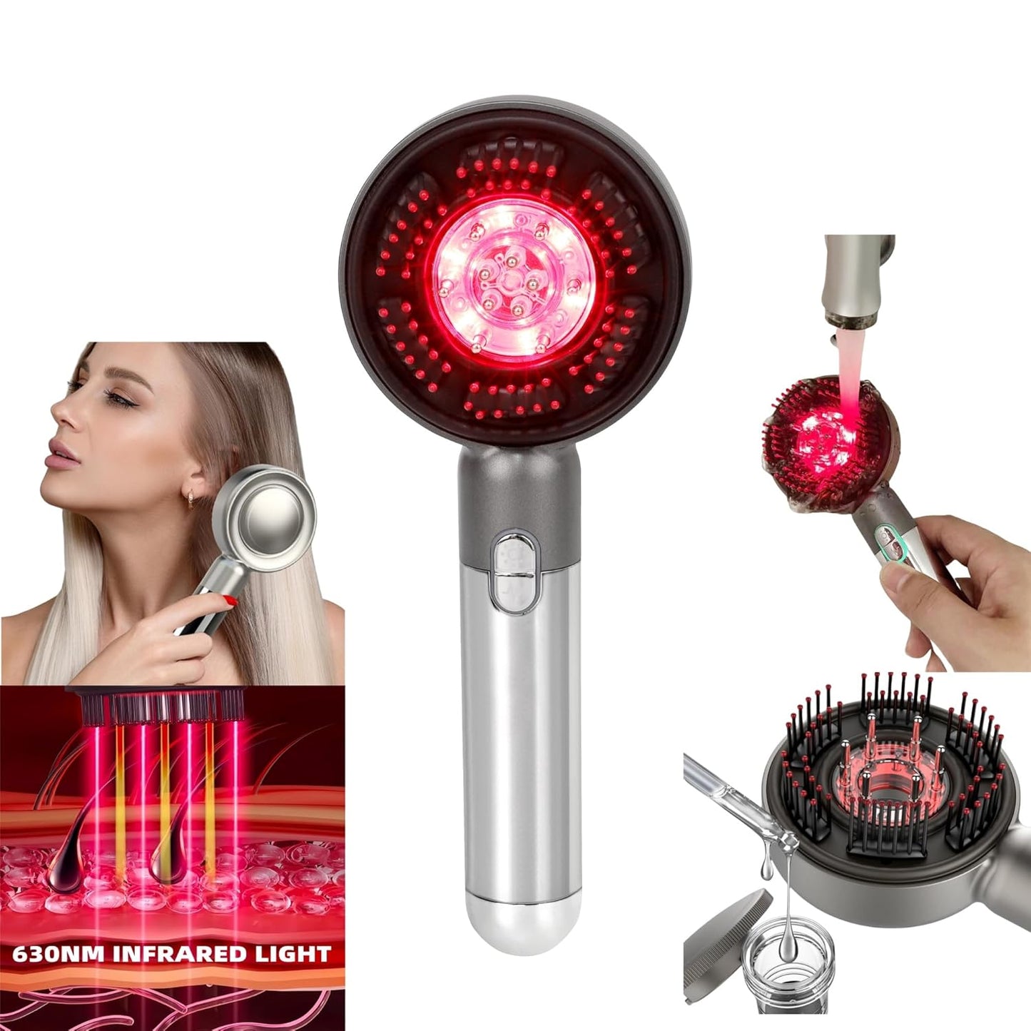 Multi Functional 3 in 1 Electric Scalp Massager Hair Growth, Red Light Therapy Scalp Massager with Oil Applicator, Portable Smart Scalp Hair Brush IPX7 Waterproof