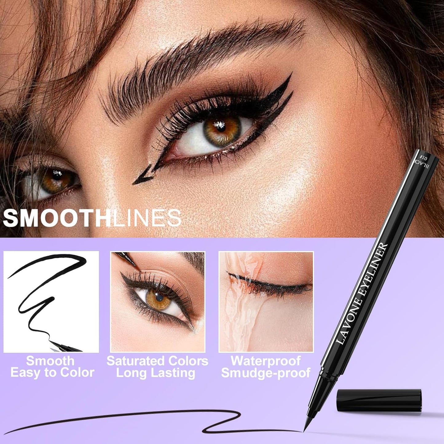 LAVONE Eyeliner Set - Waterproof Makeup Kit with Liquid eyeliner Pencil, Gel Eyeliner & Angled Eye liner Brush, Waterproof, Smudge Resistant, Long Lasting Formula - Gray