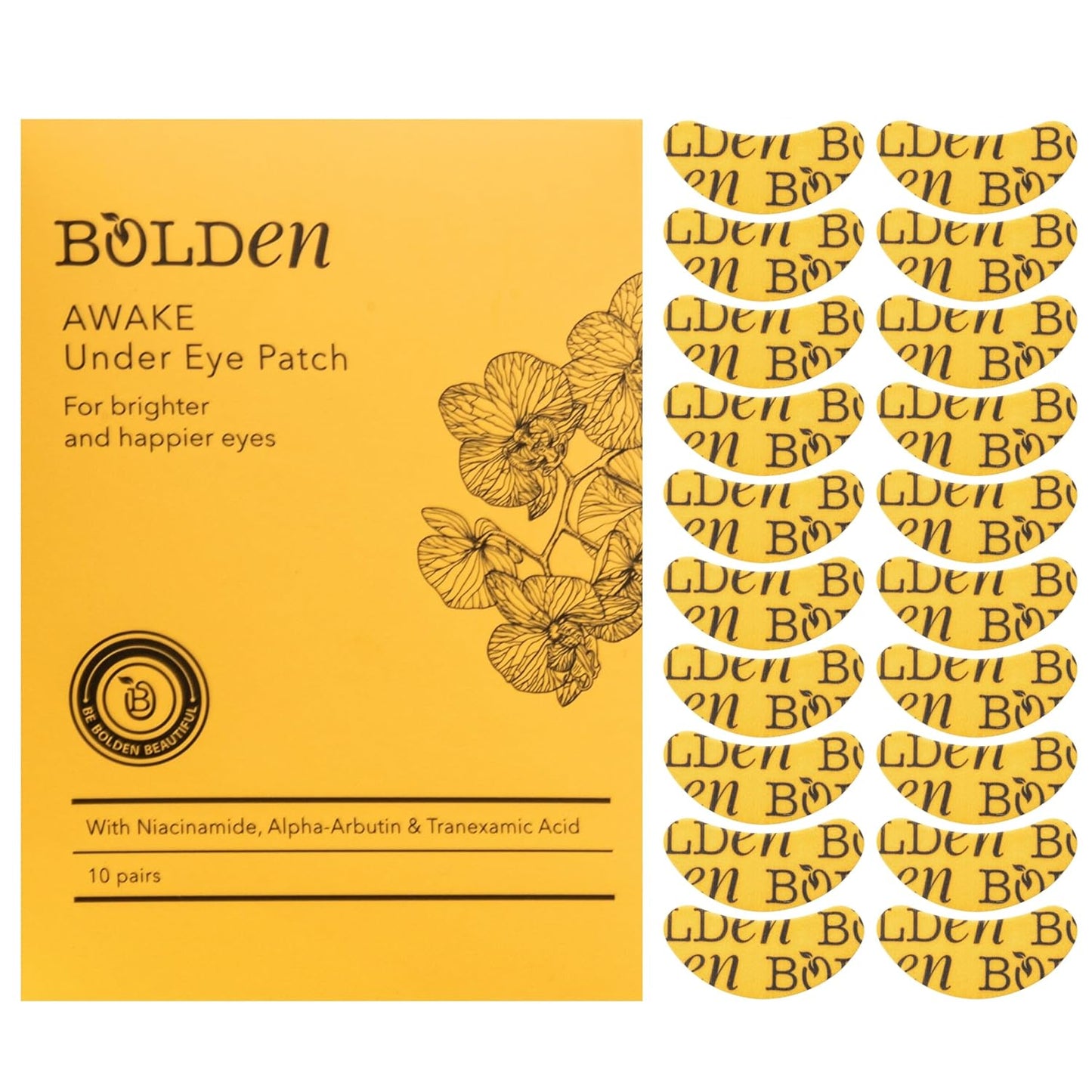 Bolden Awake Under Eye Patch | Eye Mask For Dark Circles, Puffiness & Discoloration | Brightening Eye Pads With Niacinamide, Alpha Arbutin, Tranexamic Acid & Vitamin C | 10 Pairs